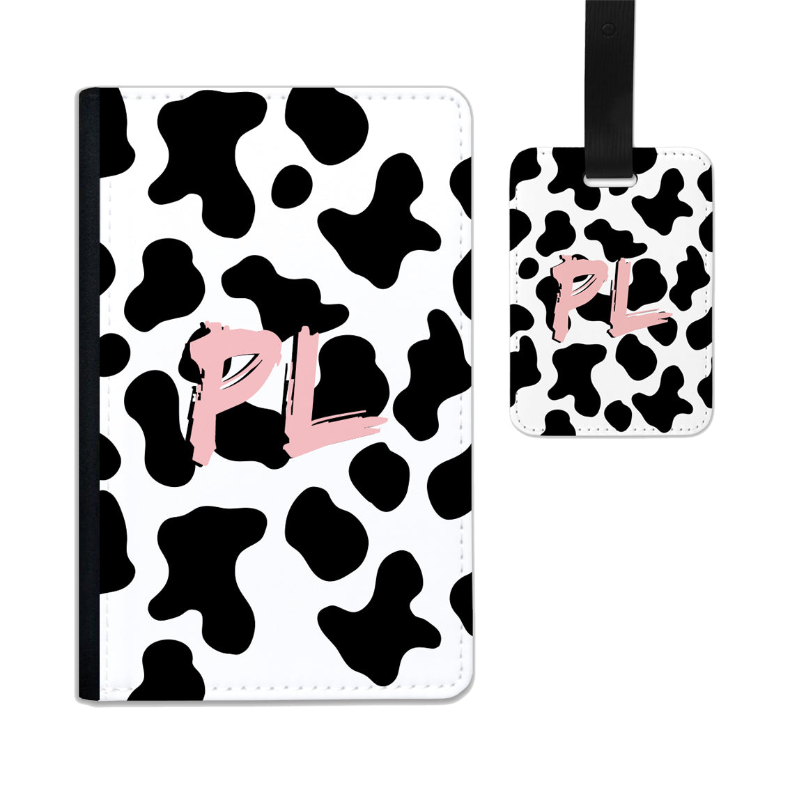 Personalised Cow Print Passport Cover & Luggage Tag