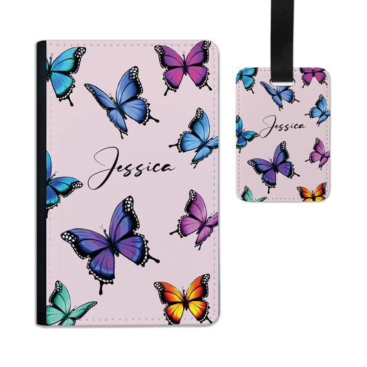 Personalised Butterfly Print Passport Cover & Luggage Tag