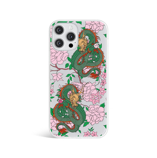 Pink Floral Dragon Clear Phone Case