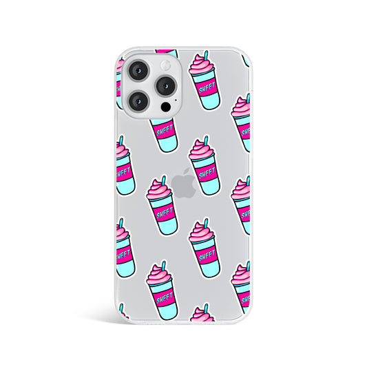 Pink Blue Milkshake Print Clear Phone Case