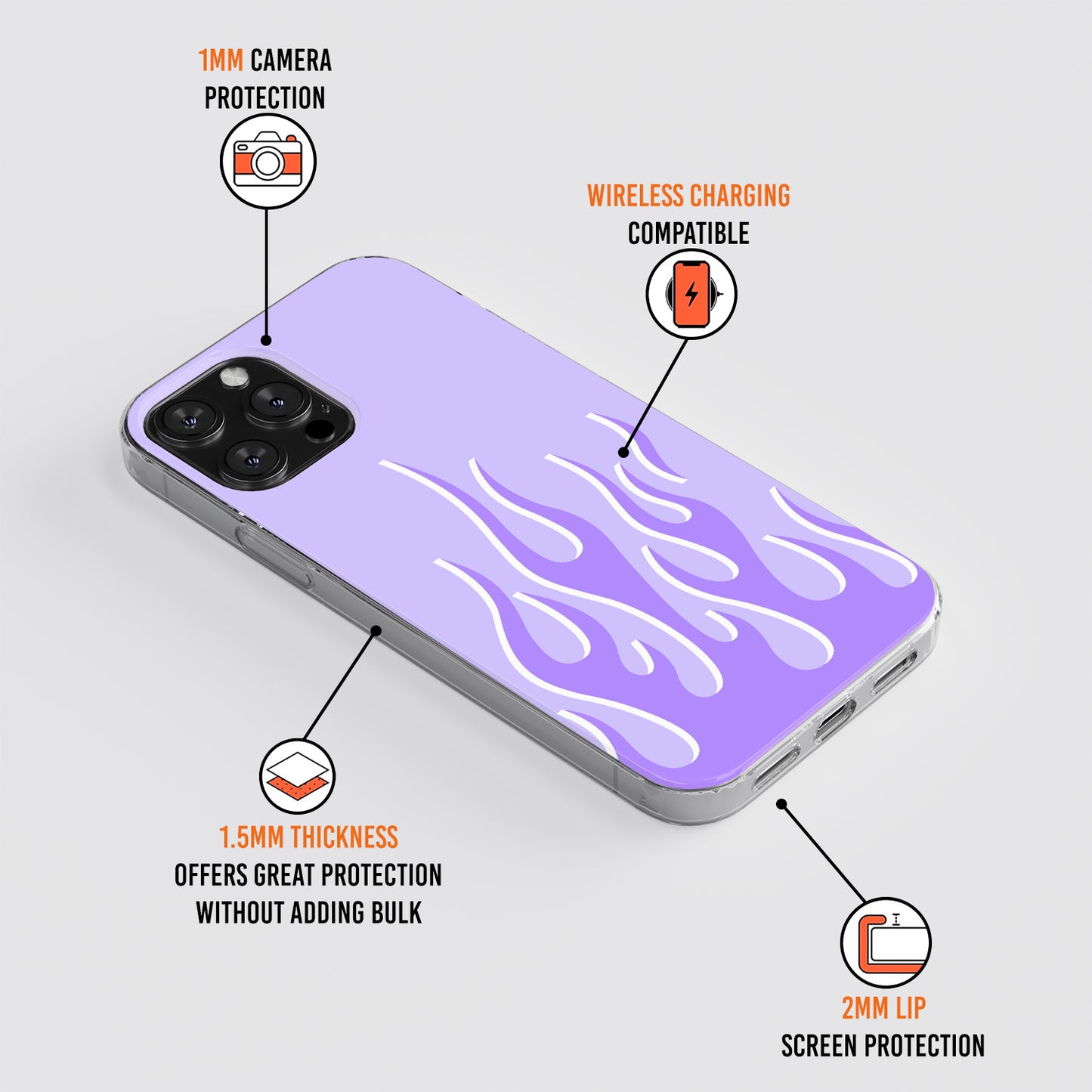 Purple Flames Print Phone Case