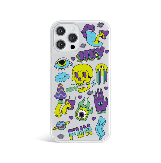 Skull Purple Funky Psychedelic Clear Phone Case