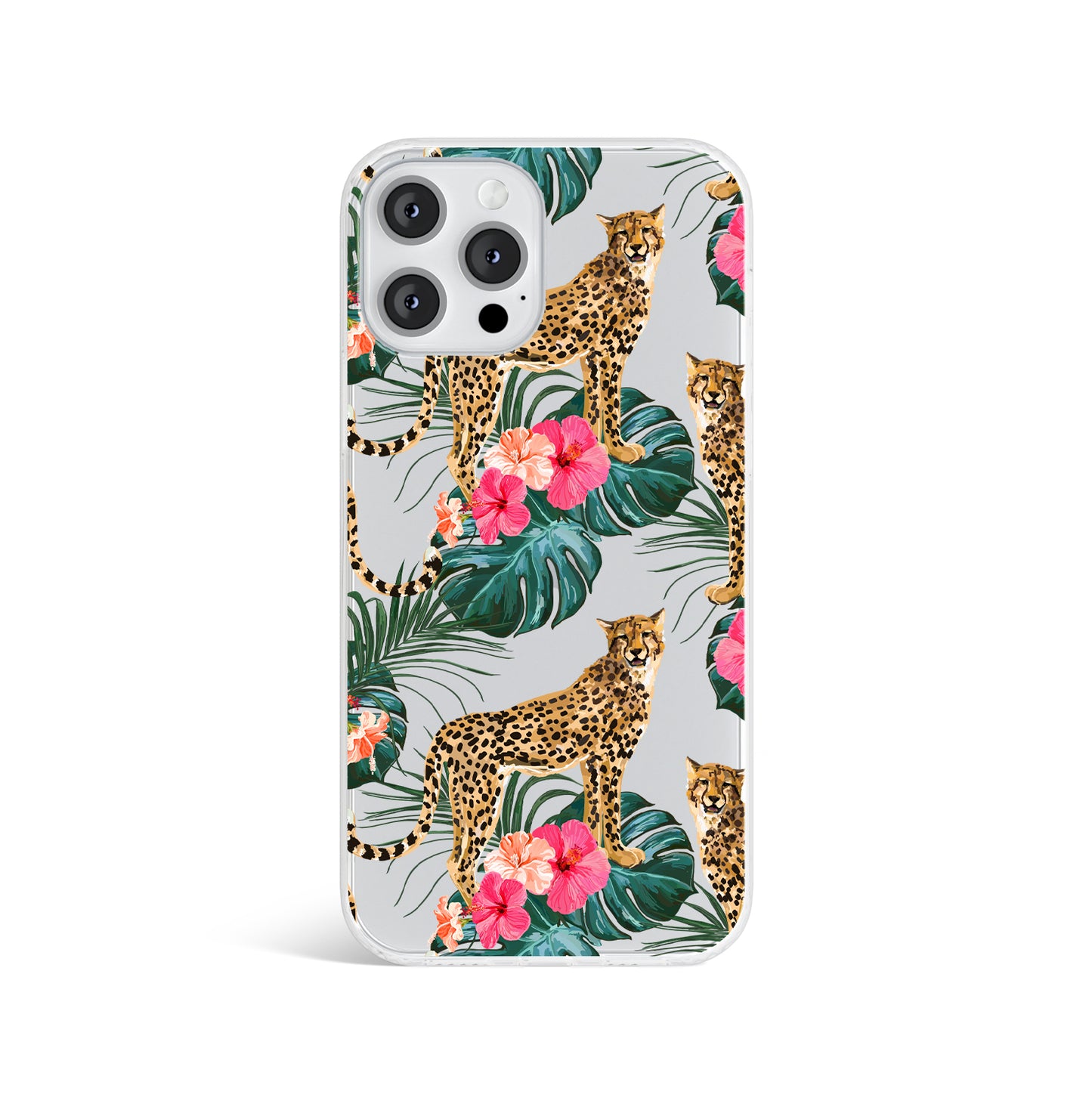 Wild Floral Leopard Leaves Clear Phone Case