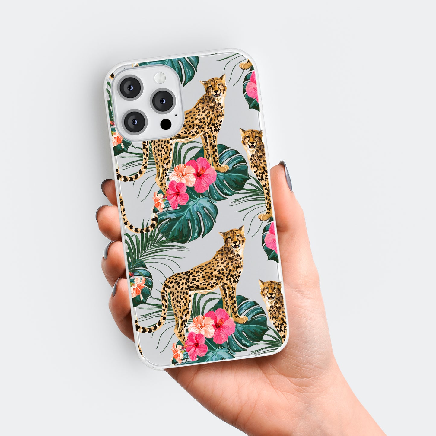 Wild Floral Leopard Leaves Clear Phone Case