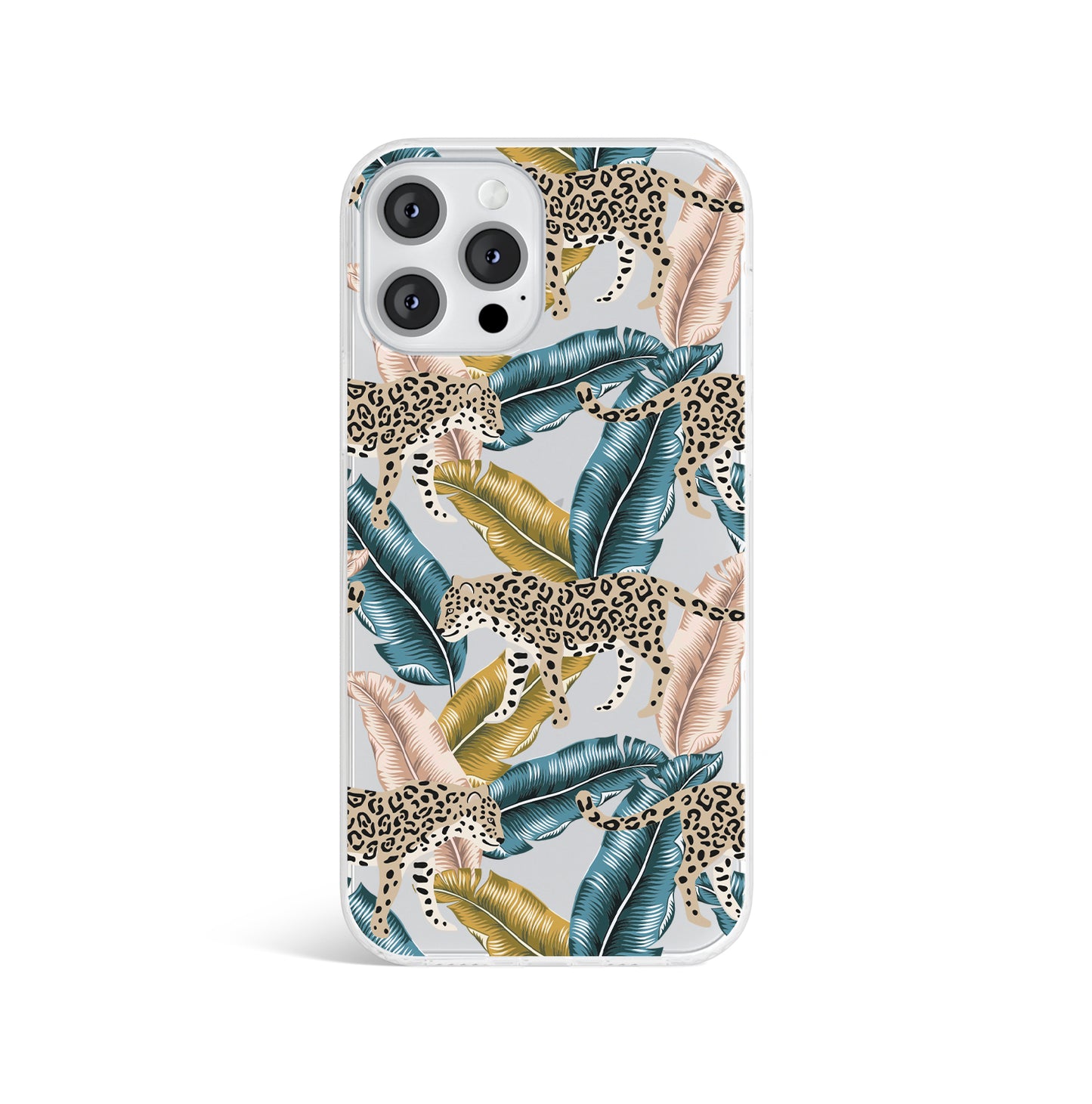 Wild Leaves Floral Leopard Clear Phone Case