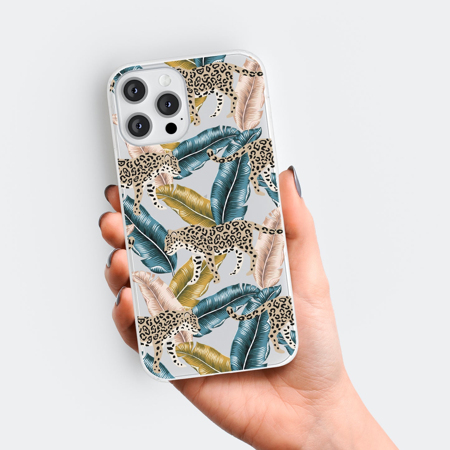 Wild Leaves Floral Leopard Clear Phone Case