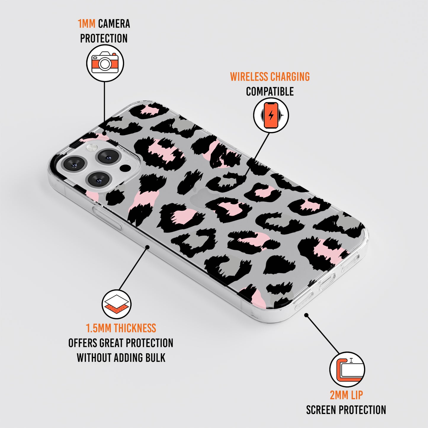 Pink Leopard Print Clear Phone Case