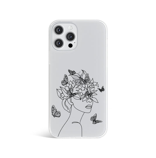 Line Art Butterfly Print Clear Phone Case