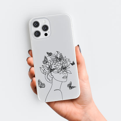 Line Art Butterfly Print Clear Phone Case