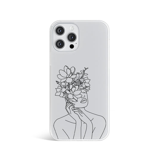 Line Art Floral Flowers Print Clear Phone Case