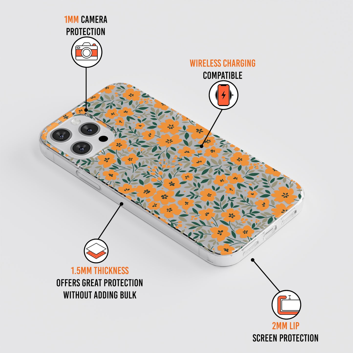 Orange Wildflower Clear Phone Case