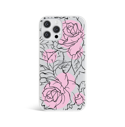 Line Art Pink Peony Floral Clear Phone Case