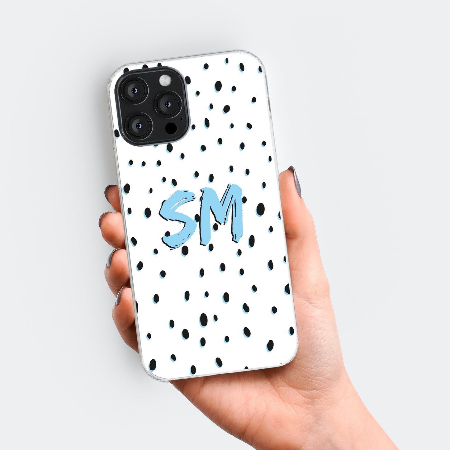 Personalised Dots White Blue Initials Name Phone case