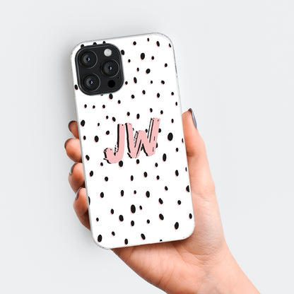 Personalised Dots White Pink initials name Phone case