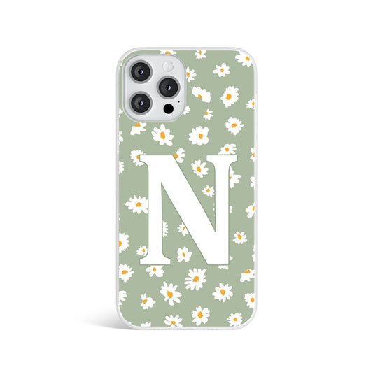 Personalised Daisy Print Green Initials Name Phone case