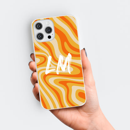 Personalised Orange Swirl Print Initials Name Phone case