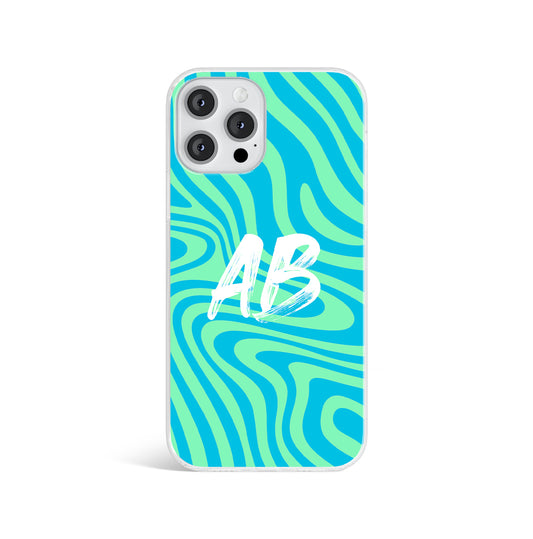 Personalised Green Blue Swirl Print Initials Name Phone case