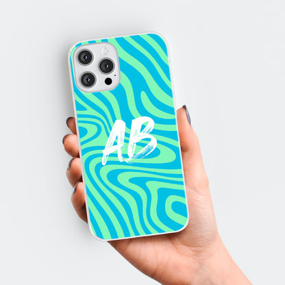 Personalised Green Blue Swirl Print Initials Name Phone case