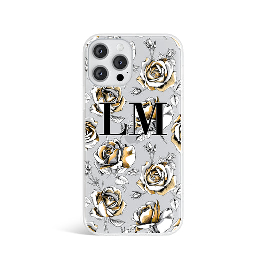 Personalised Flower Gold Rose Initials Name Clear Phone case