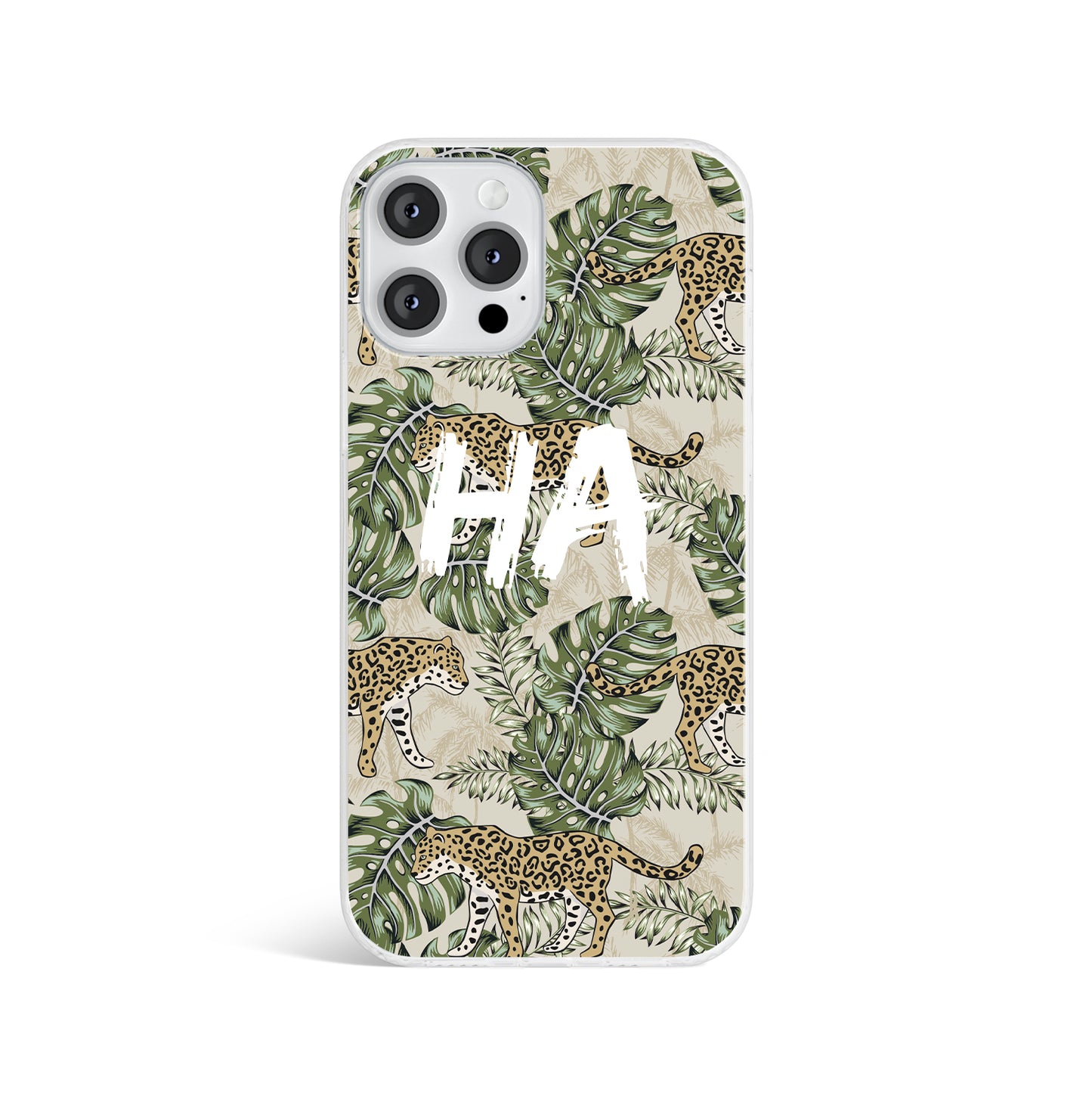 Personalised Wild Leaves Leopard Initials Name Phone case