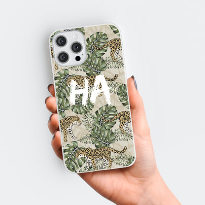 Personalised Wild Leaves Leopard Initials Name Phone case