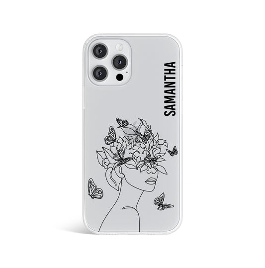 Personalised Line Art Butterfly Initials Name Clear Phone case