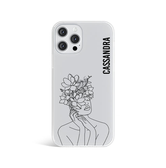 Personalised Line Art Floral Initials Name Clear Phone case