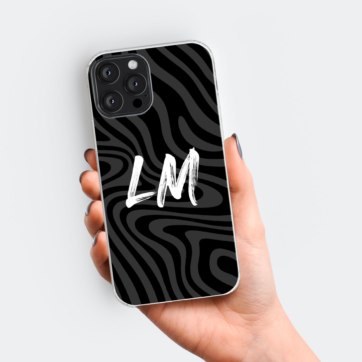 Personalised Black Swirl Print Initials Name Phone case