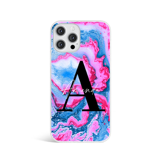 Personalised Agate Marble Blue Pink Initials Name Phone case