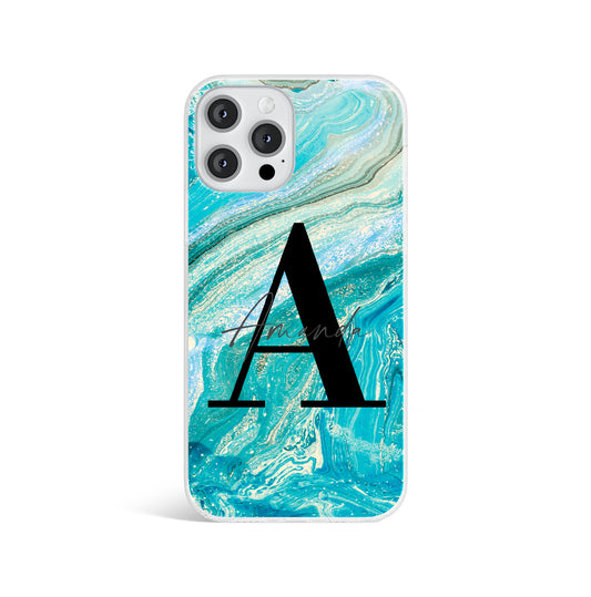 Personalised Aqua Marble Print Initials Name Phone case