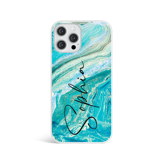 Personalised Aqua Marble Print Name Phone case