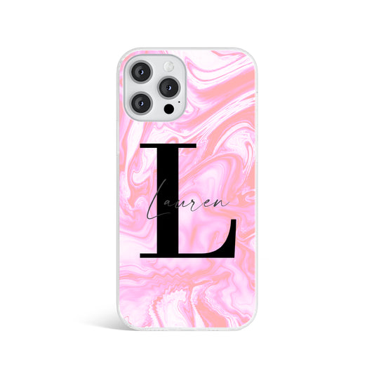 Personalised Pink Marble Print Initials Name Phone case