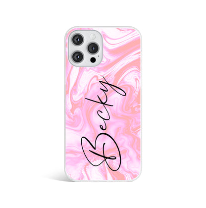 Personalised Pink Marble Print Name Phone case