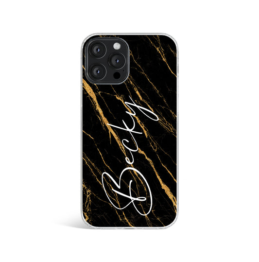 Personalised Black Gold Marble Print Name Phone case