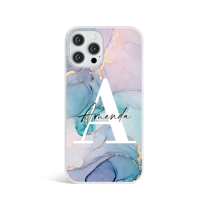 Personalised Pink Blue Marble Print Initials Name Phone case