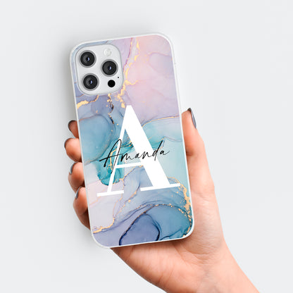 Personalised Pink Blue Marble Print Initials Name Phone case