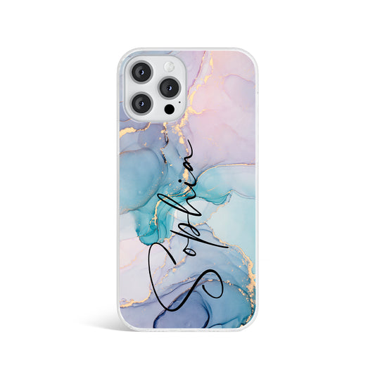 Personalised Pink Blue Marble Print Name Phone case