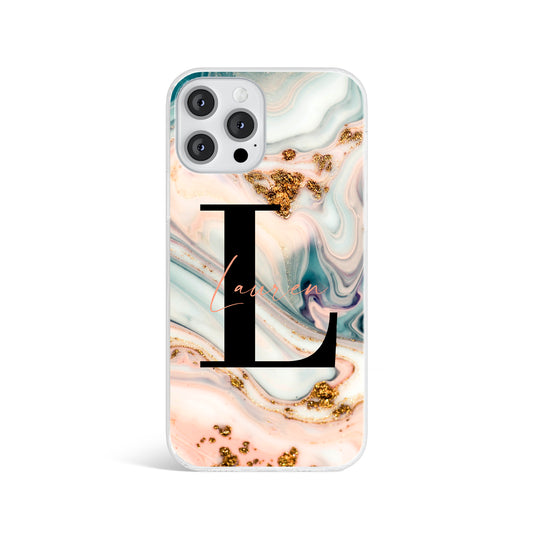 Personalised Pastel Marble Print Initials Name Phone case