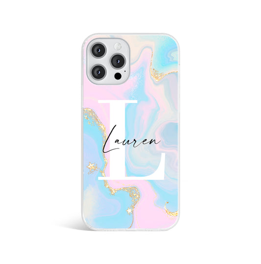 Personalised Pink Blue Marble Print Initials Name Phone case