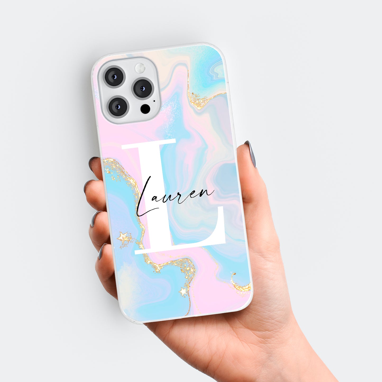 Personalised Pink Blue Marble Print Initials Name Phone case