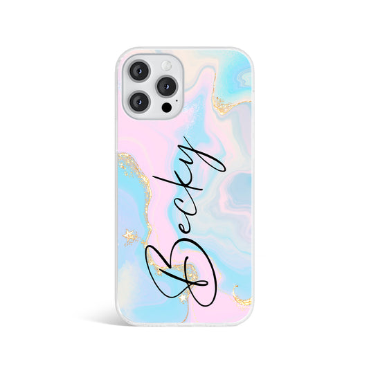 Personalised Pink Blue Marble Print Name Phone case