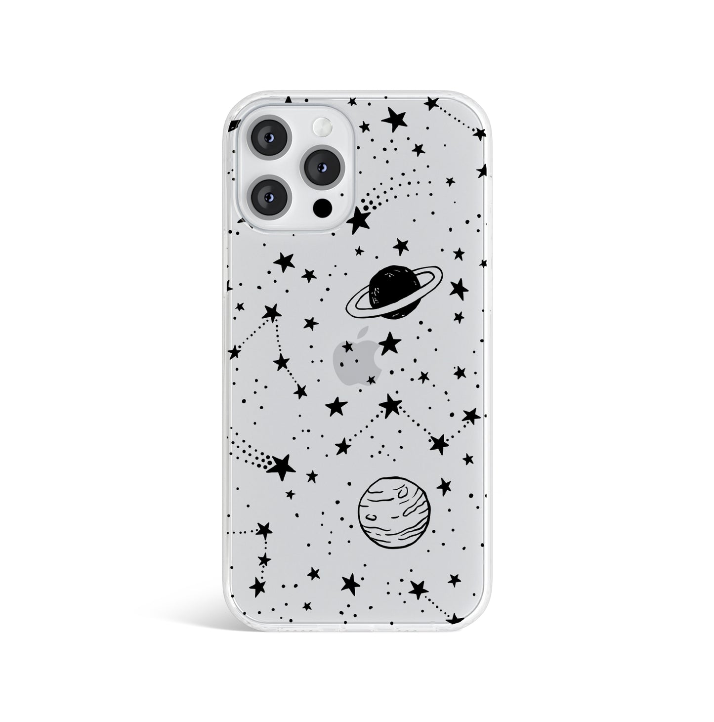 Space Stars Planets Black Print Clear Phone Case