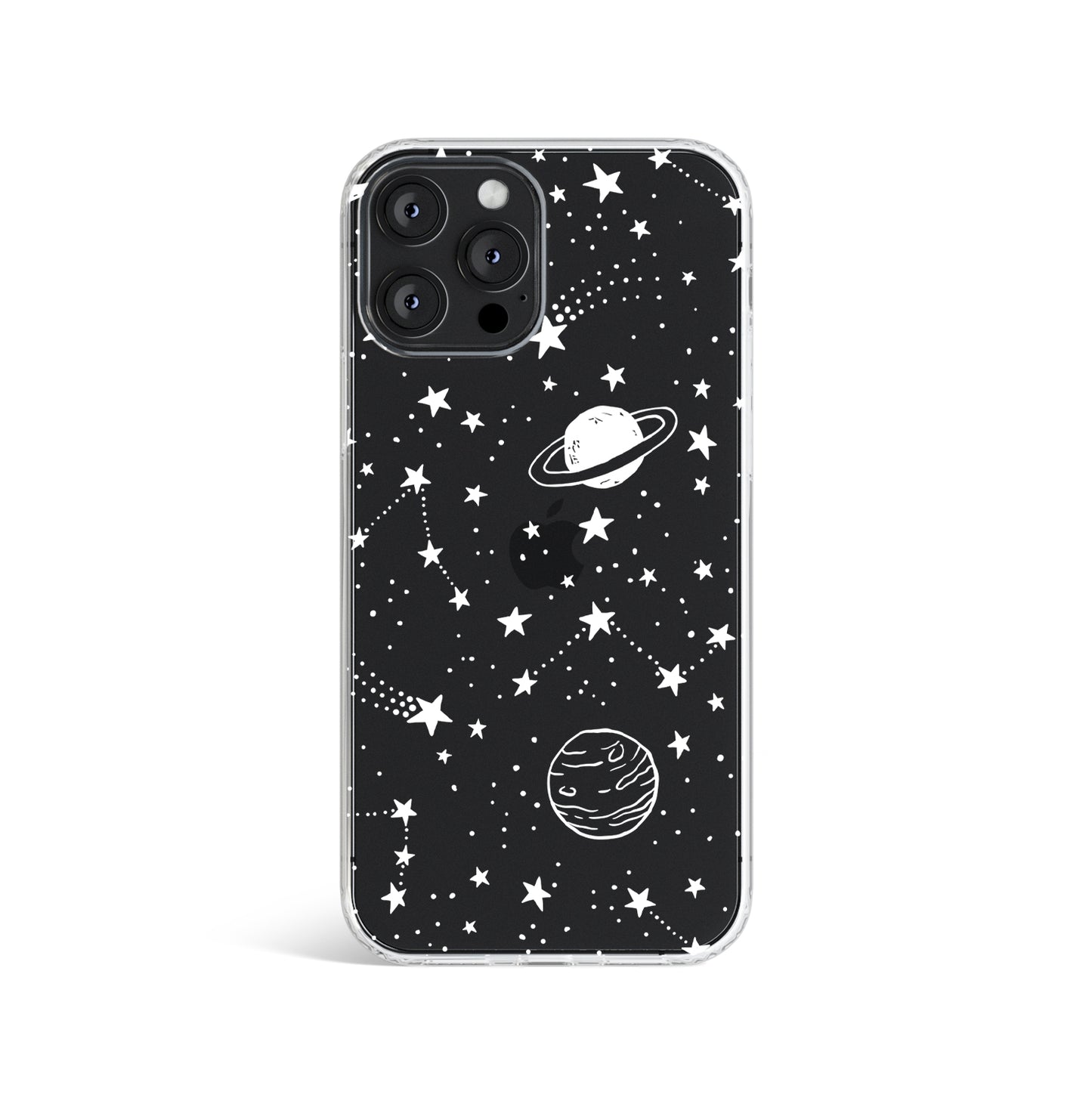 Space Stars Planets White Print Clear Phone Case