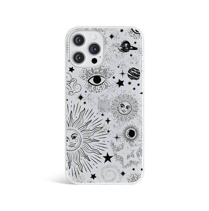 Space Stars Sun Eye Black Print Clear Phone Case