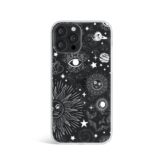 Space Stars Sun Eye White Print Clear Phone Case