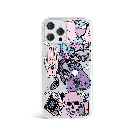 Purple Witch Magic Skull Clear Phone Case